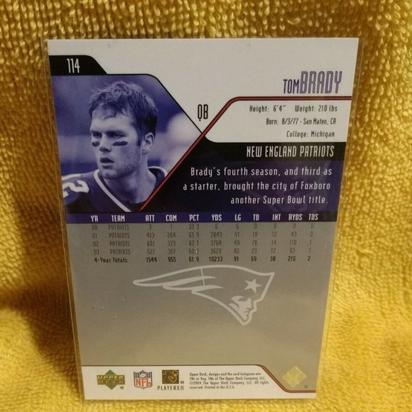 2004 Upper Deck Tom Brady New England Patriots Card # 114 Future HOF GQ. - Picture 2 of 6